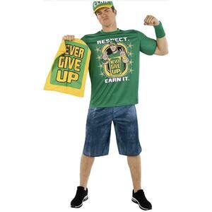 Men`s Official WWE John Cena Costume Cuffs Towel Adult Wrestler Outfit Halloween